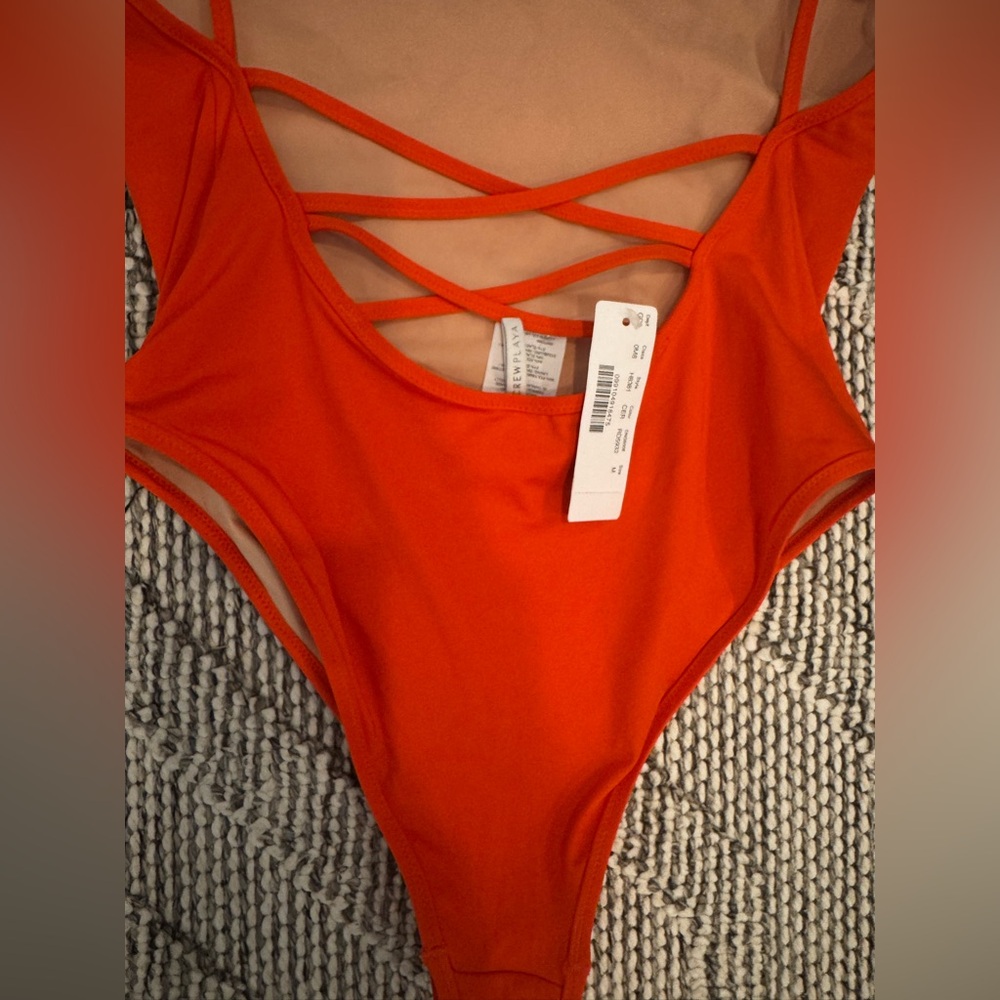 J.Crew  NWT Playa Women’s Open Back criss cross  Orange One Piece SwimSuit M - Picture 12 of 16